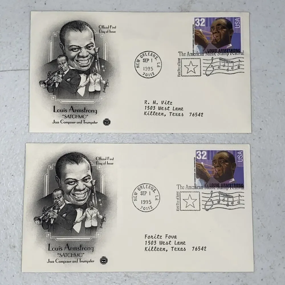 1995‎ Louis Armstrong Satchmo New Orleans 32c Stamped Envelopes Lot 2 First Day